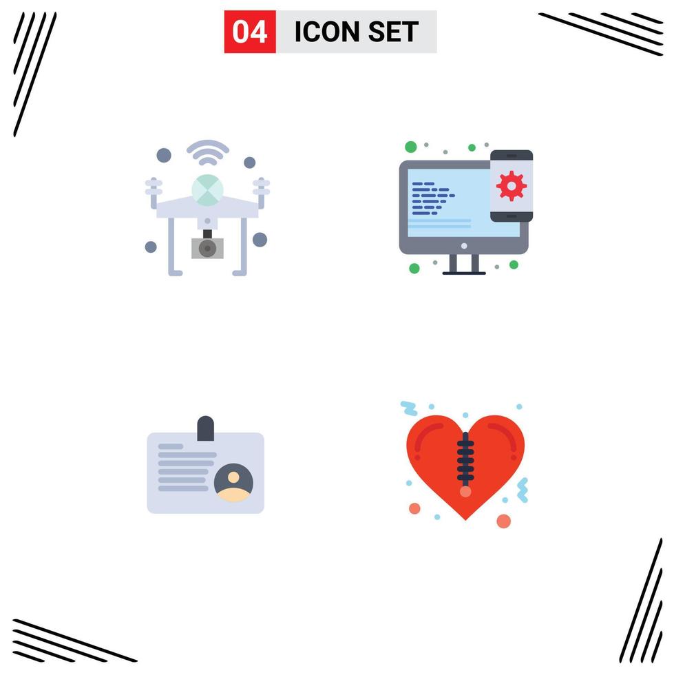 Set of 4 Modern UI Icons Symbols Signs for drone user things responsive id Editable Vector Design Elements