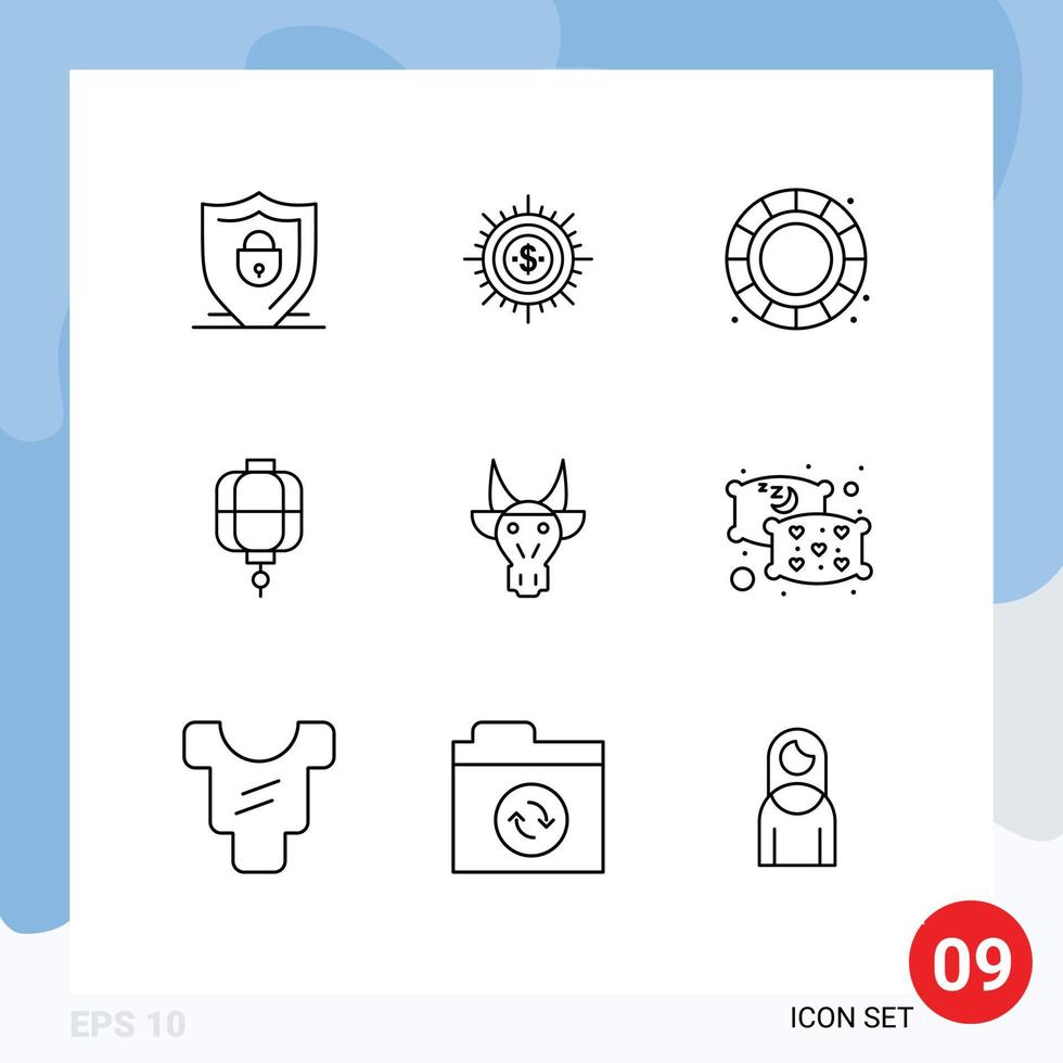 Group of 9 Outlines Signs and Symbols for decoration china flow lantern creative Editable Vector Design Elements