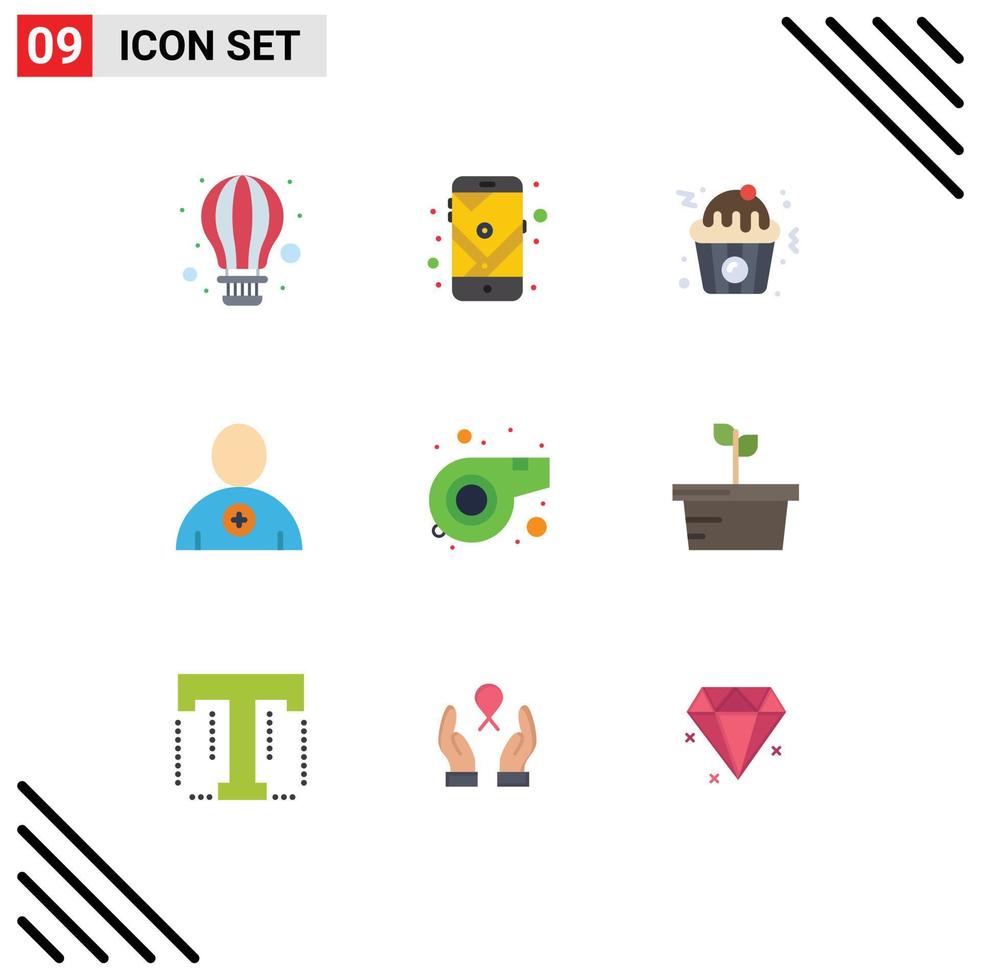 Mobile Interface Flat Color Set of 9 Pictograms of nature sport cupcake referee new Editable Vector Design Elements