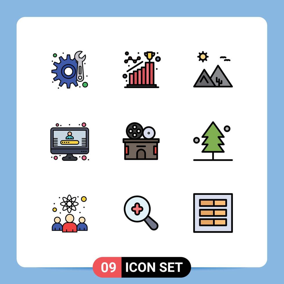 9 Universal Filledline Flat Color Signs Symbols of entertainment registration arabia profile pyramid Editable Vector Design Elements