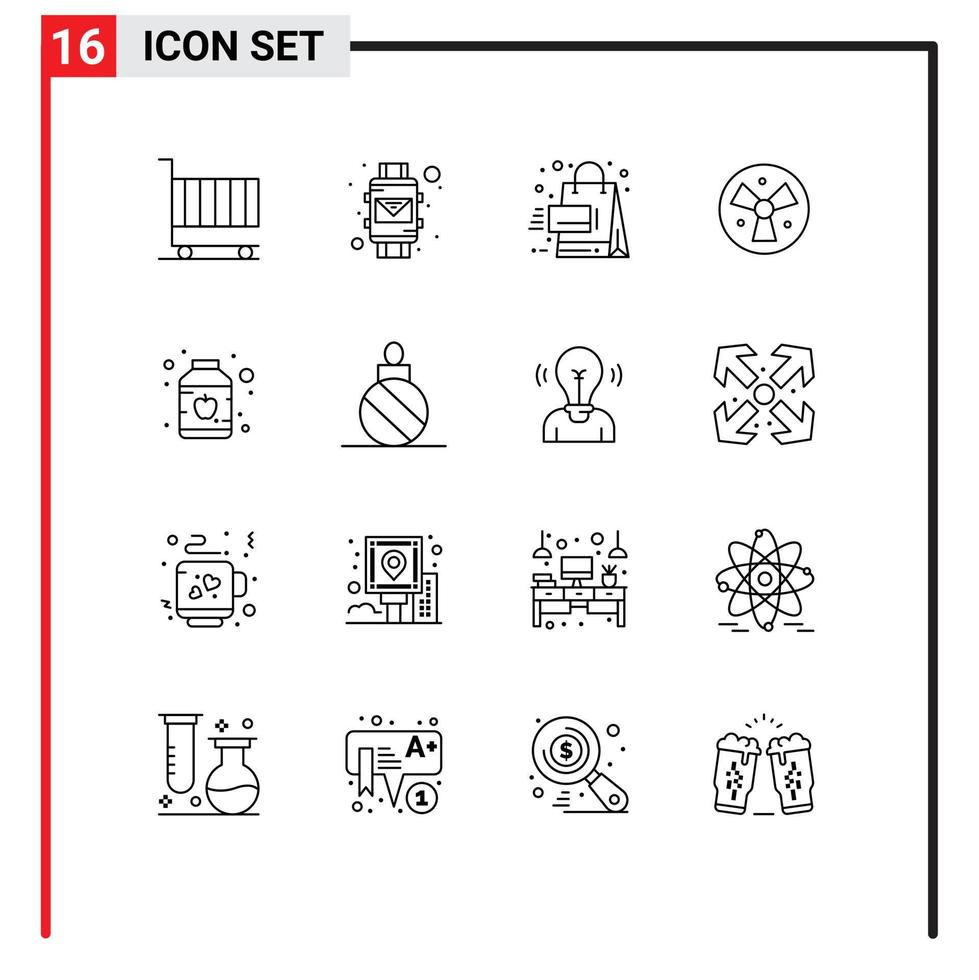 Pack of 16 creative Outlines of baby medical smart watch warining shopping Editable Vector Design Elements