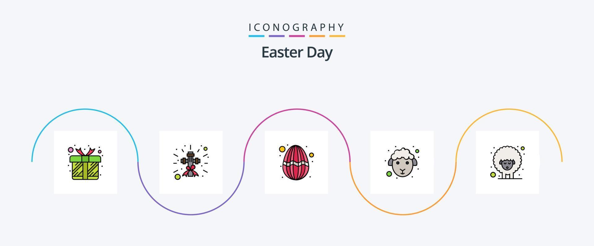 Easter Line Filled Flat 5 Icon Pack Including lamb. sheep. easter. lamb. face vector