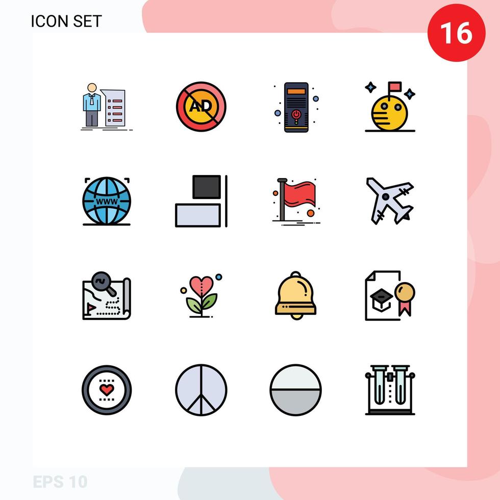 16 User Interface Flat Color Filled Line Pack of modern Signs and Symbols of world moon advertising flag pc Editable Creative Vector Design Elements