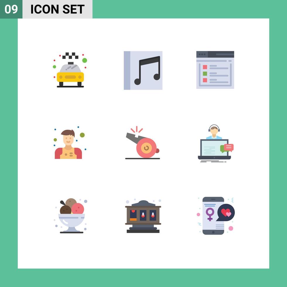 Modern Set of 9 Flat Colors Pictograph of coach man songs assistant website Editable Vector Design Elements