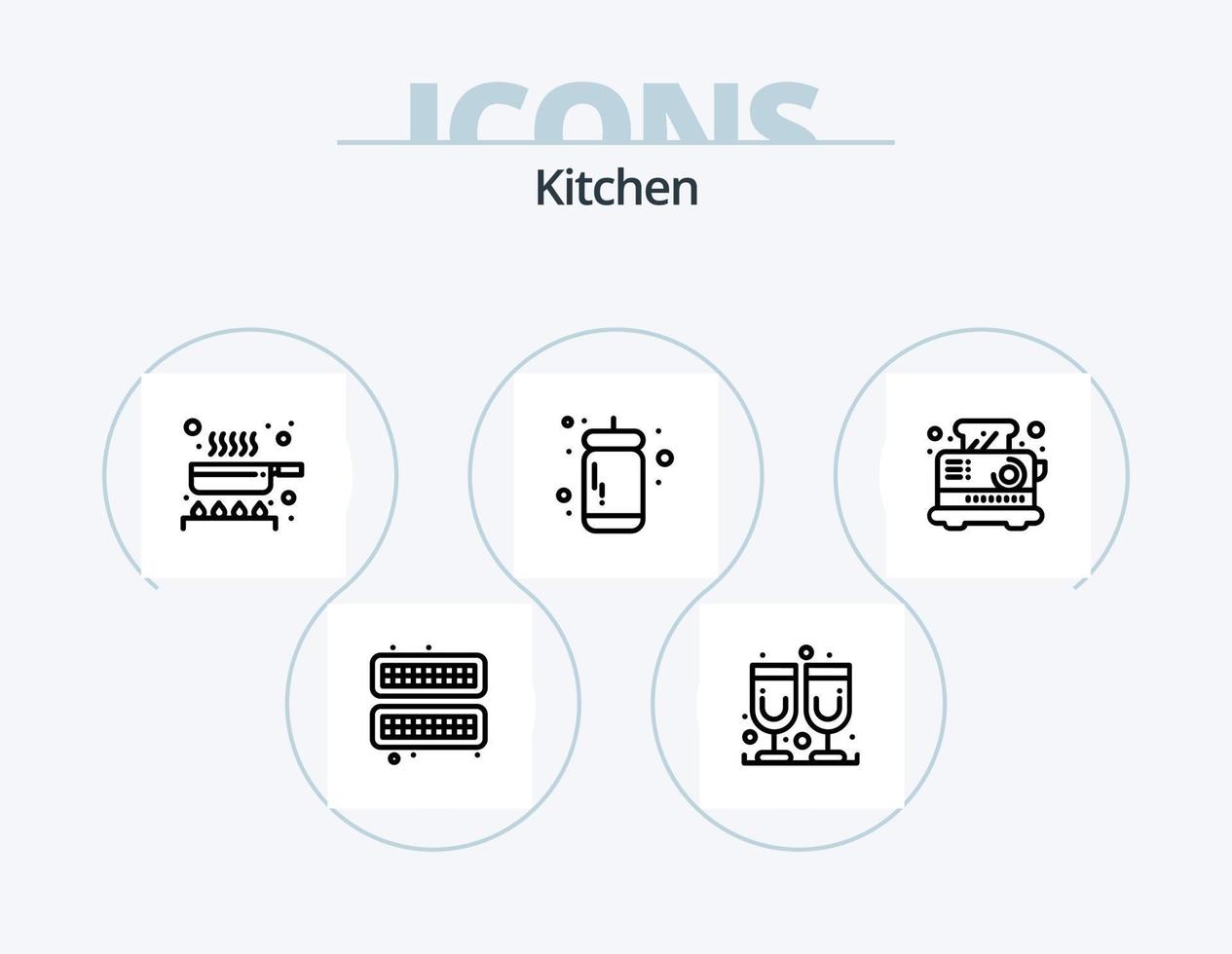 paquete de iconos de línea de cocina 5 diseño de iconos. . hielo. desnatadora. cubo. carne vector