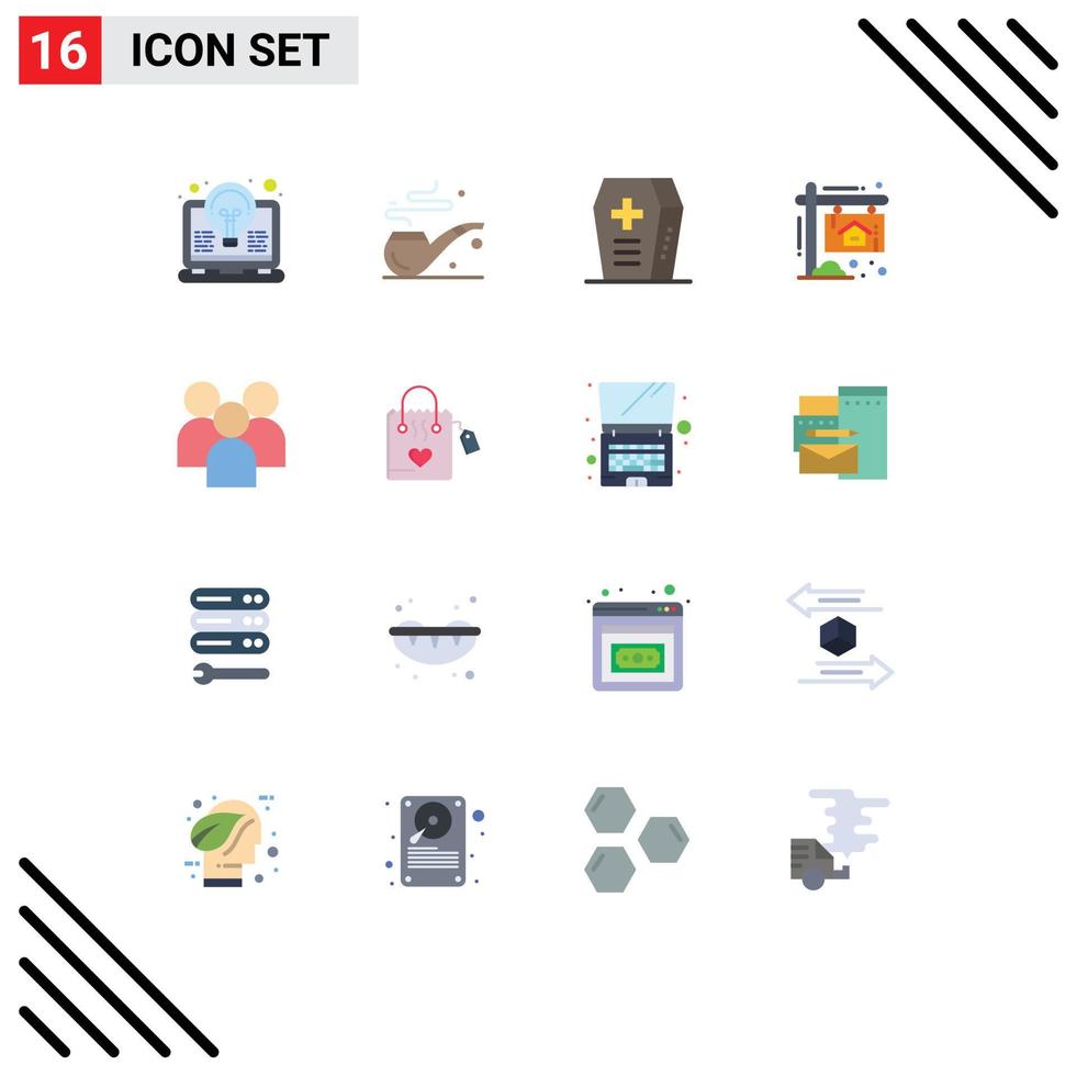 16 Universal Flat Color Signs Symbols of management employee coffin house board Editable Pack of Creative Vector Design Elements