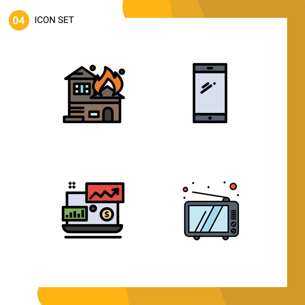 Mobile Interface Filledline Flat Color Set of 4 Pictograms of architecture dollar sign house mobile investment Editable Vector Design Elements