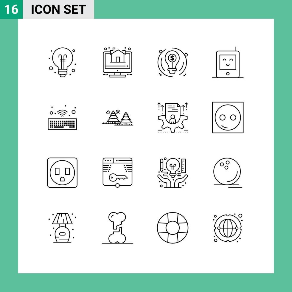 Group of 16 Modern Outlines Set for wireless hardware bulb radio baby Editable Vector Design Elements