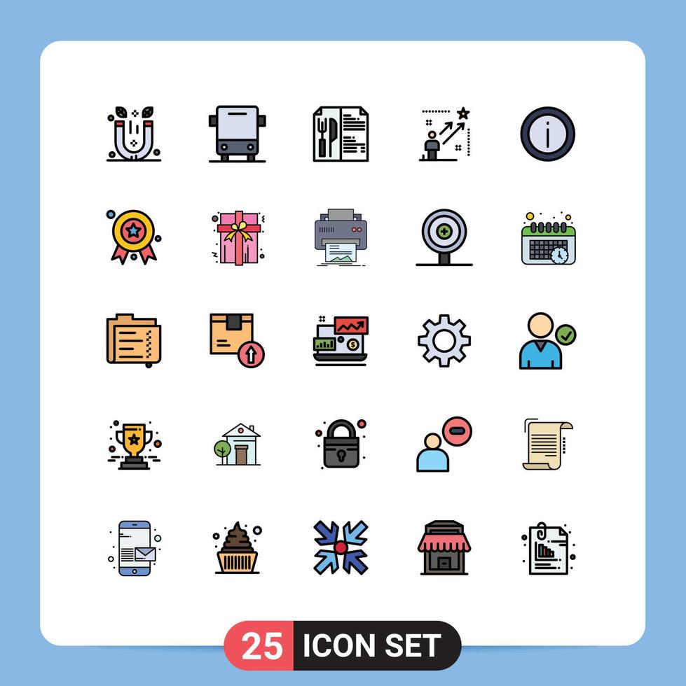 Modern Set of 25 Filled line Flat Colors Pictograph of help arrow vehicles star user Editable Vector Design Elements