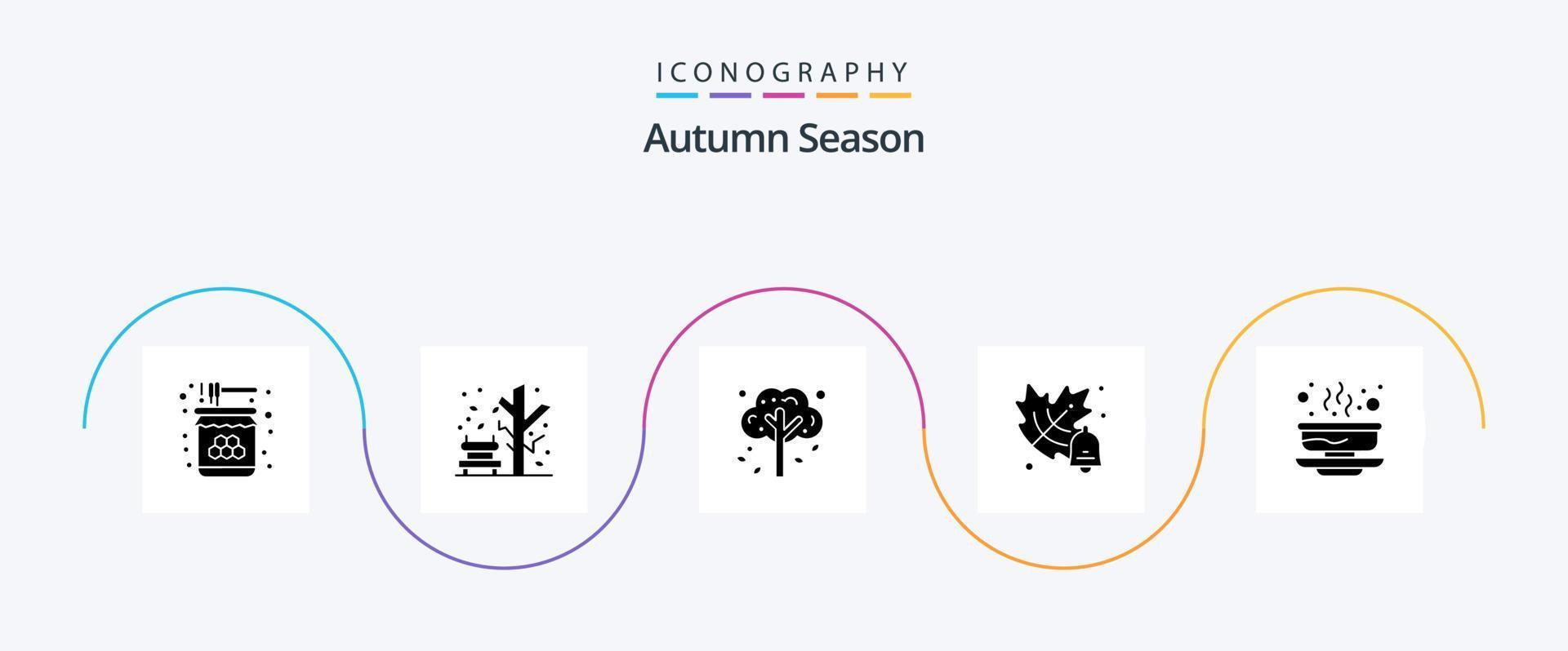 Autumn Glyph 5 Icon Pack Including . food. tree. soup. bowl vector