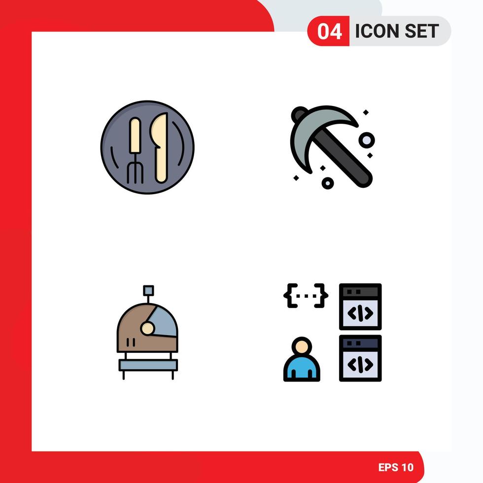 Group of 4 Modern Filledline Flat Colors Set for hotel helmet plate spade app Editable Vector Design Elements