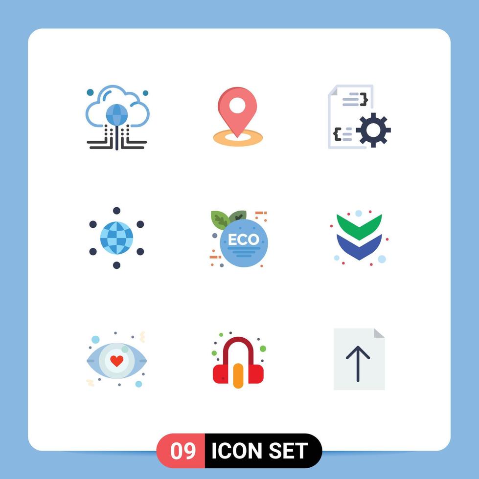 Group of 9 Modern Flat Colors Set for eco leaf internet hotel globe management Editable Vector Design Elements