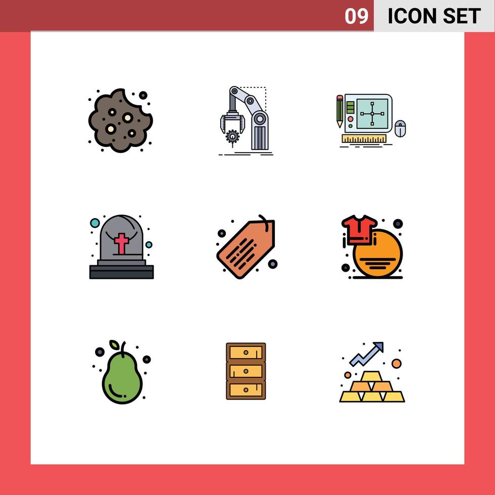 Set of 9 Modern UI Icons Symbols Signs for tag grave package cemetery software Editable Vector Design Elements