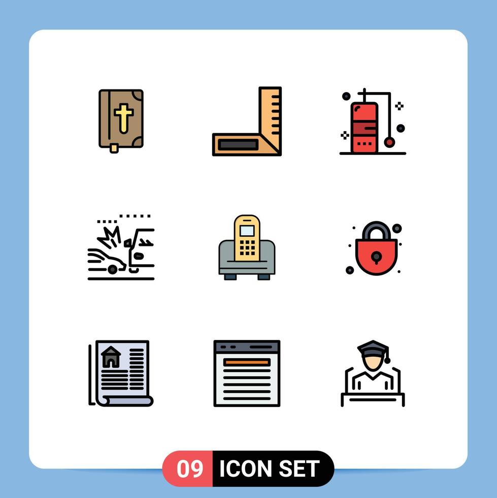 User Interface Pack of 9 Basic Filledline Flat Colors of hardware mobile travel device cars Editable Vector Design Elements
