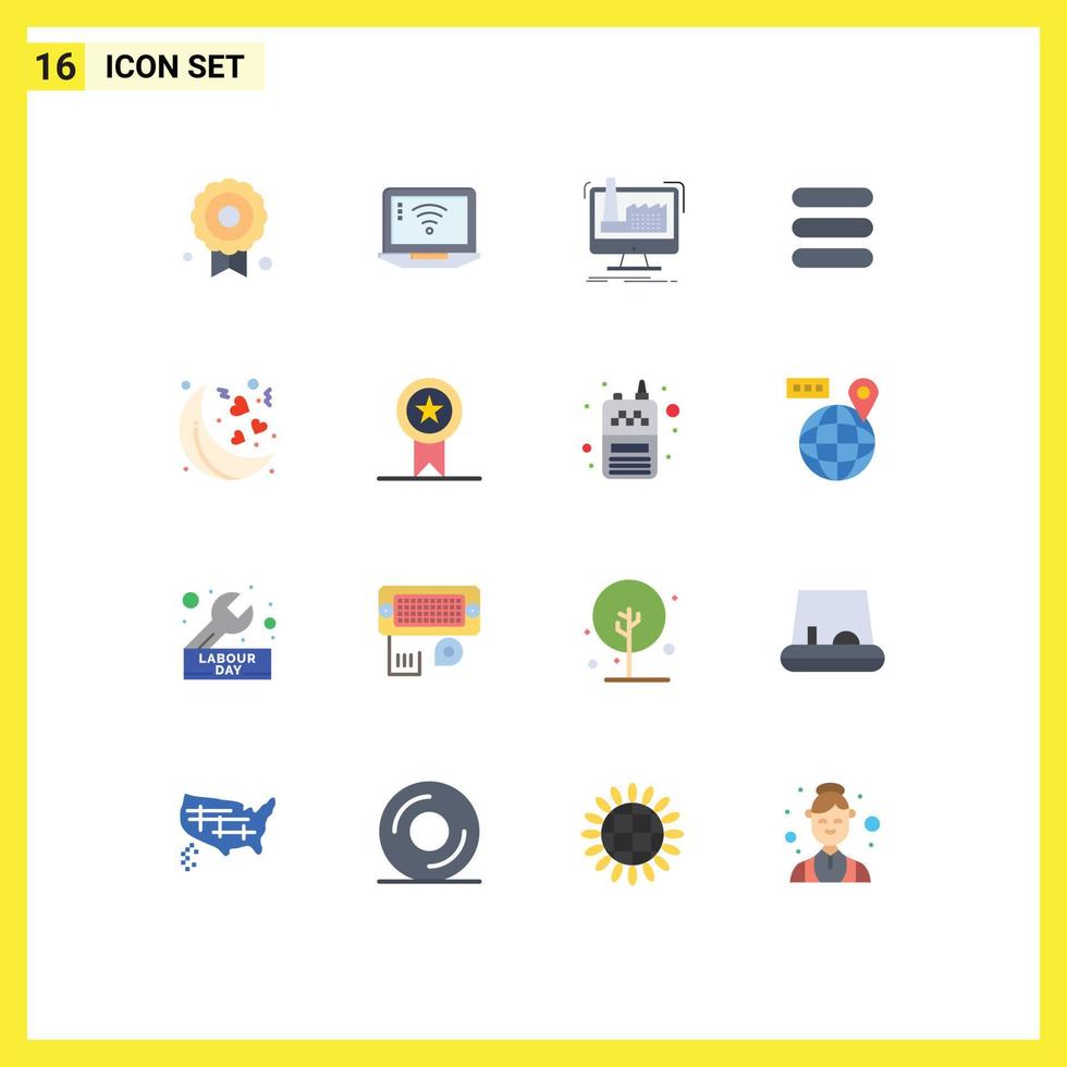 Stock Vector Icon Pack of 16 Line Signs and Symbols for valentines moon factory text list Editable Pack of Creative Vector Design Elements
