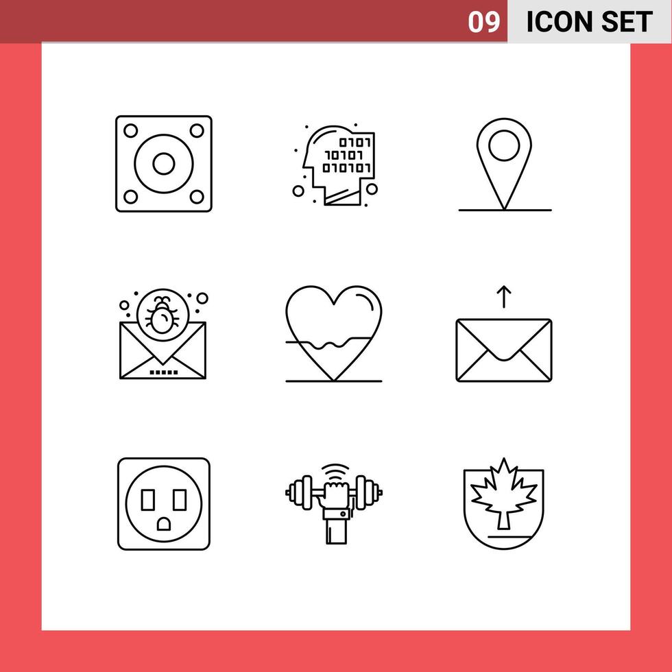 9 Creative Icons Modern Signs and Symbols of biology message location mail bug Editable Vector Design Elements