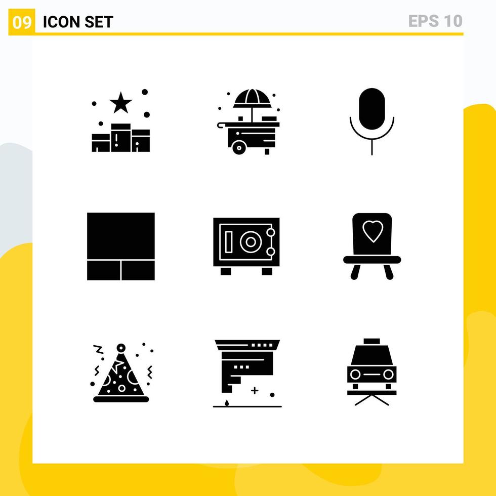 9 User Interface Solid Glyph Pack of modern Signs and Symbols of baby money mic deposit grid Editable Vector Design Elements