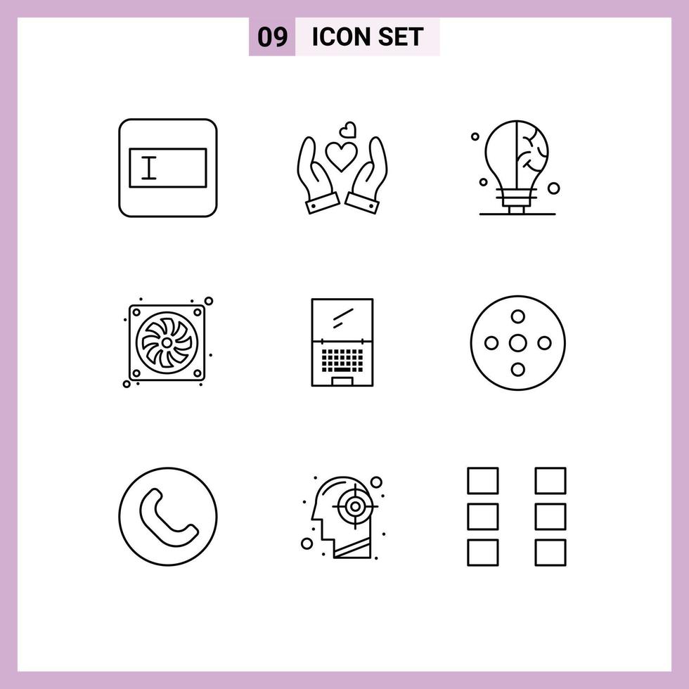 paquete de iconos de vector de stock de 9 signos y símbolos de línea para elementos de diseño de vector editables de ventilador de computadora de idea de monitor imac
