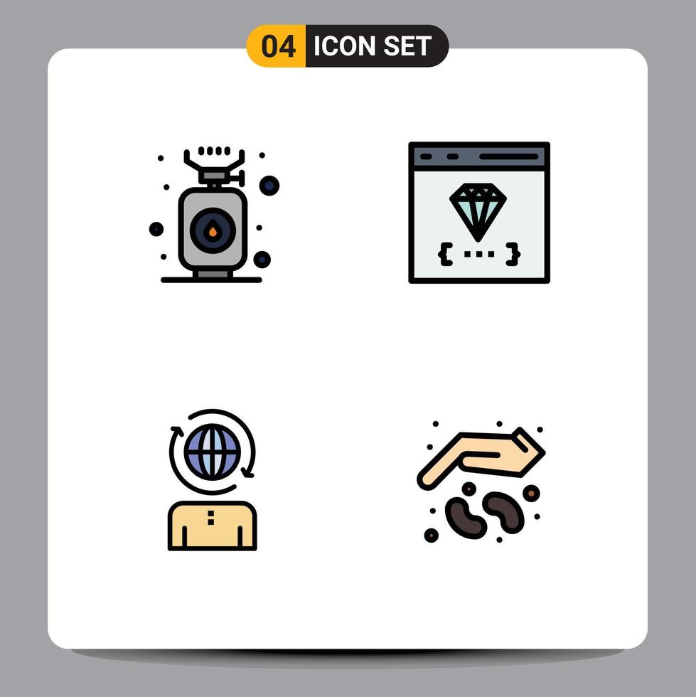 Set of 4 Modern UI Icons Symbols Signs for camping business stove coding management Editable Vector Design Elements