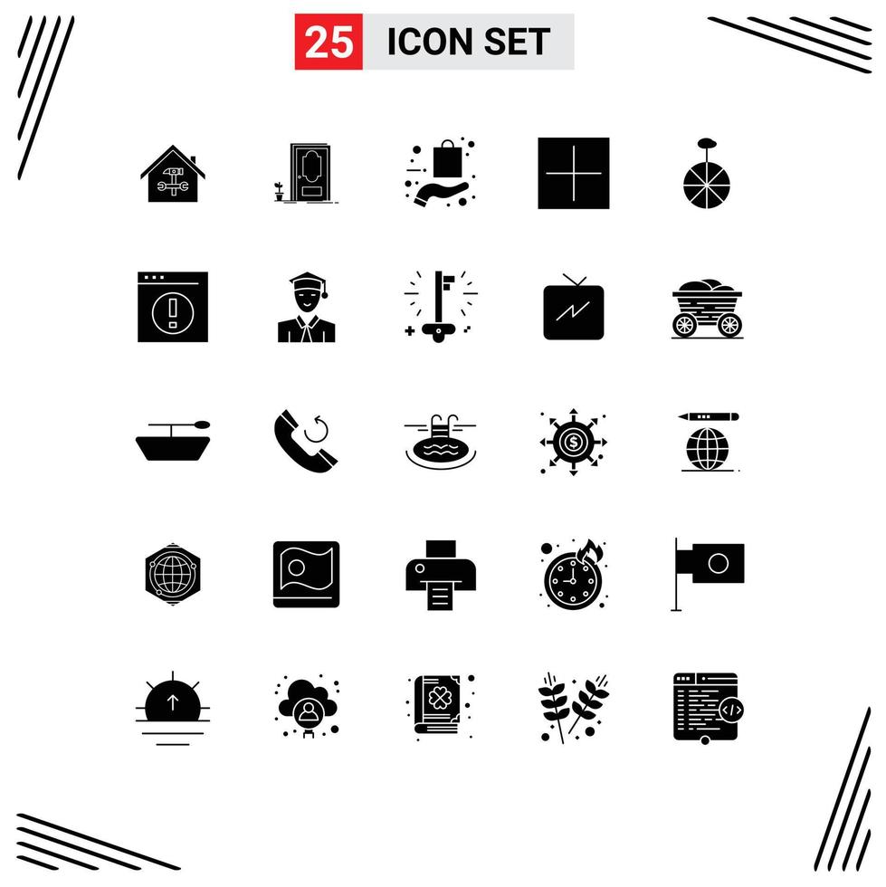 Group of 25 Solid Glyphs Signs and Symbols for open add wood shopping hand Editable Vector Design Elements