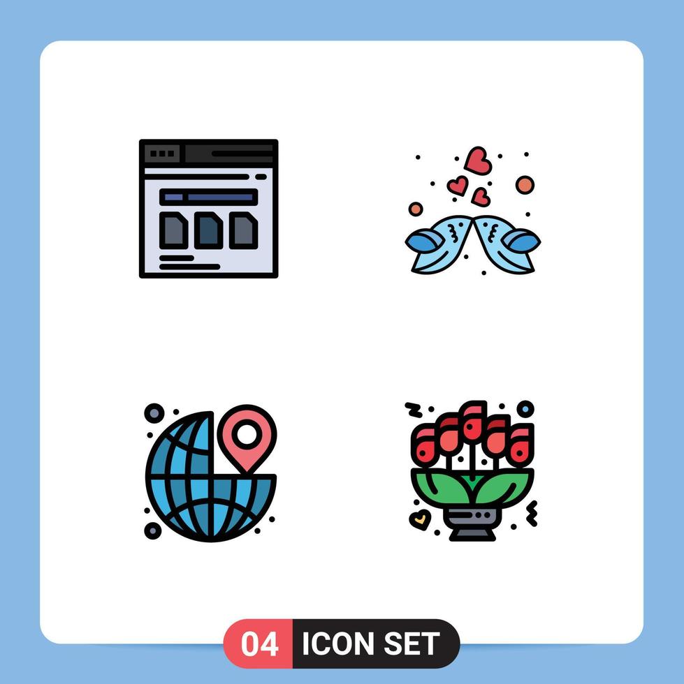 4 Creative Icons Modern Signs and Symbols of page romantic website bird destination Editable Vector Design Elements
