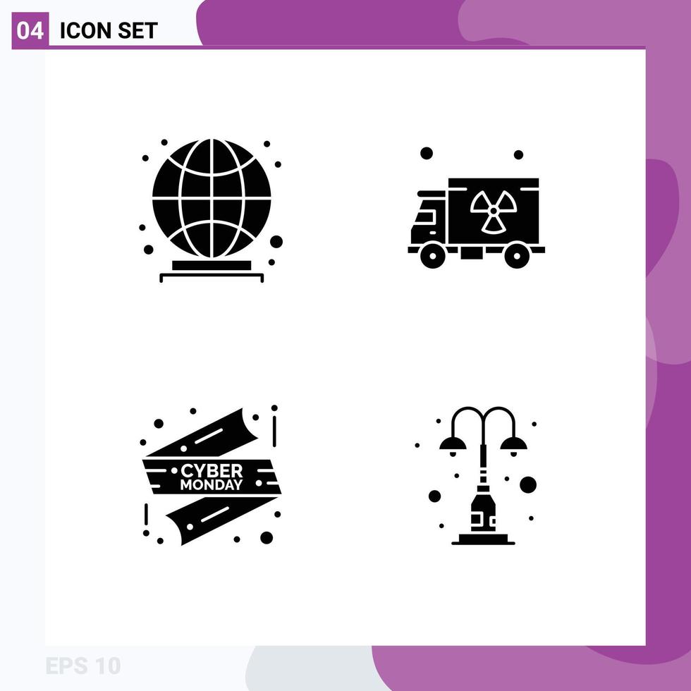 Mobile Interface Solid Glyph Set of Pictograms of global cyber monday sale gas ribbon light Editable Vector Design Elements