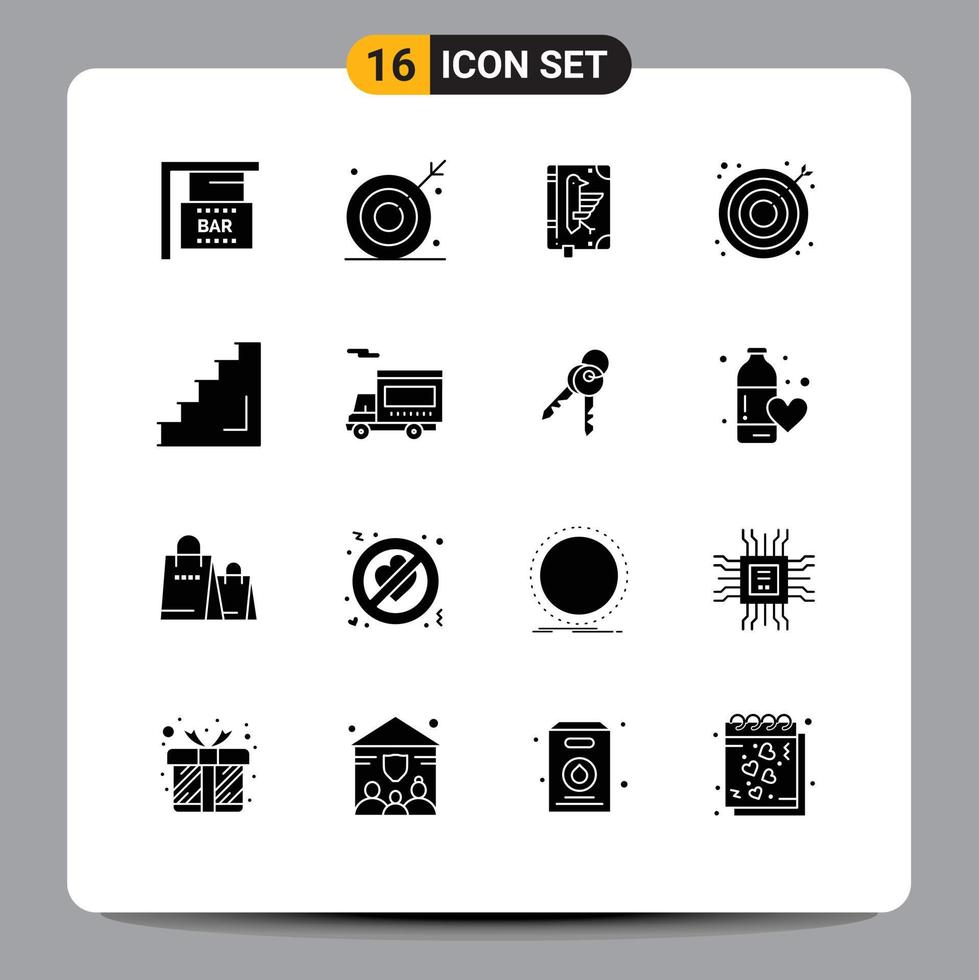 User Interface Pack of 16 Basic Solid Glyphs of target search shooting target marketing declaration Editable Vector Design Elements