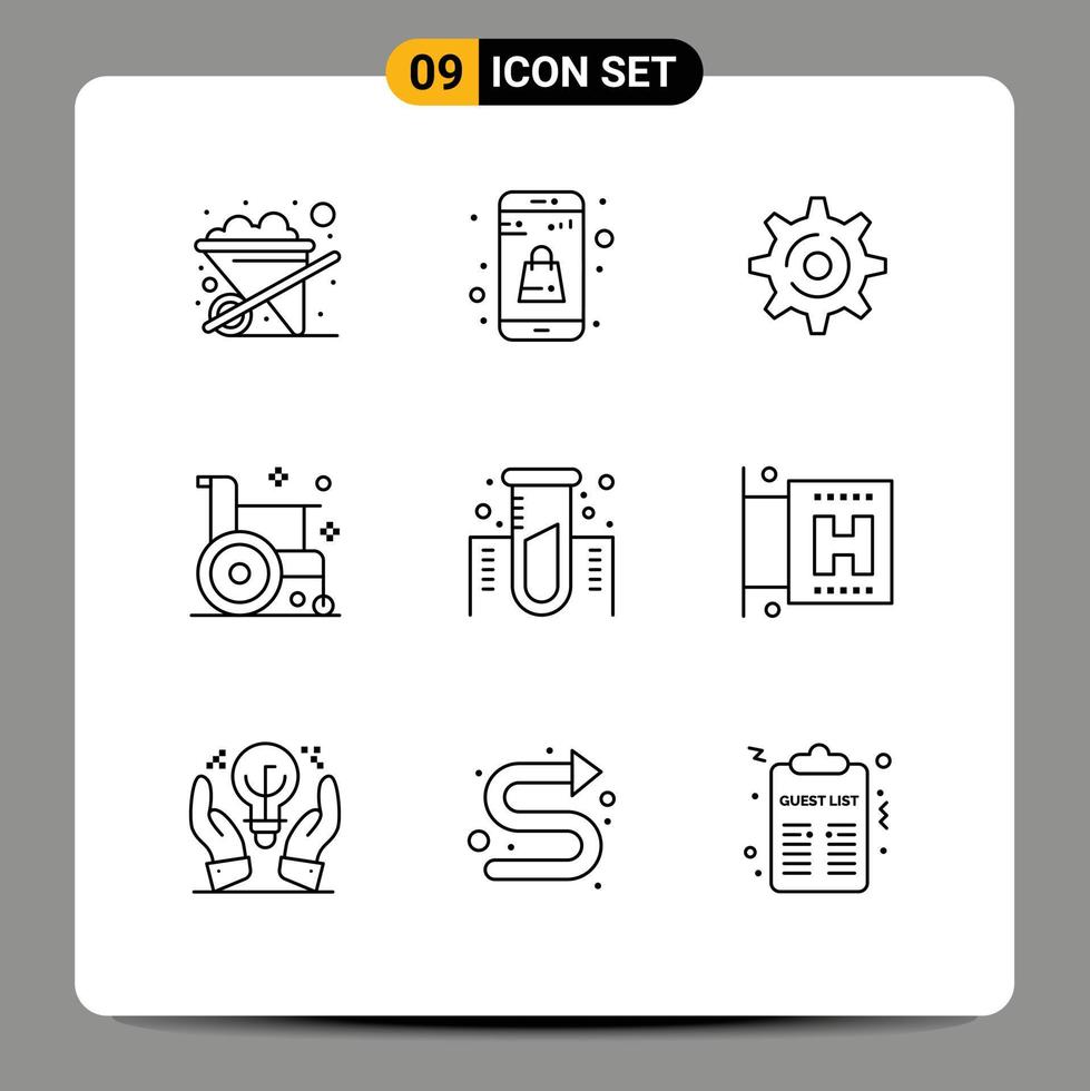 Outline Pack of 9 Universal Symbols of lab chemistry gear medicine form Editable Vector Design Elements