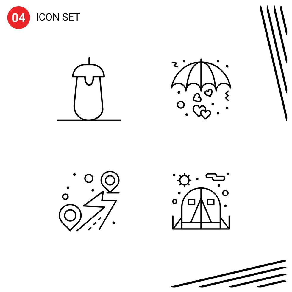 Pack of 4 Modern Filledline Flat Colors Signs and Symbols for Web Print Media such as brinjal valentine food love pin Editable Vector Design Elements