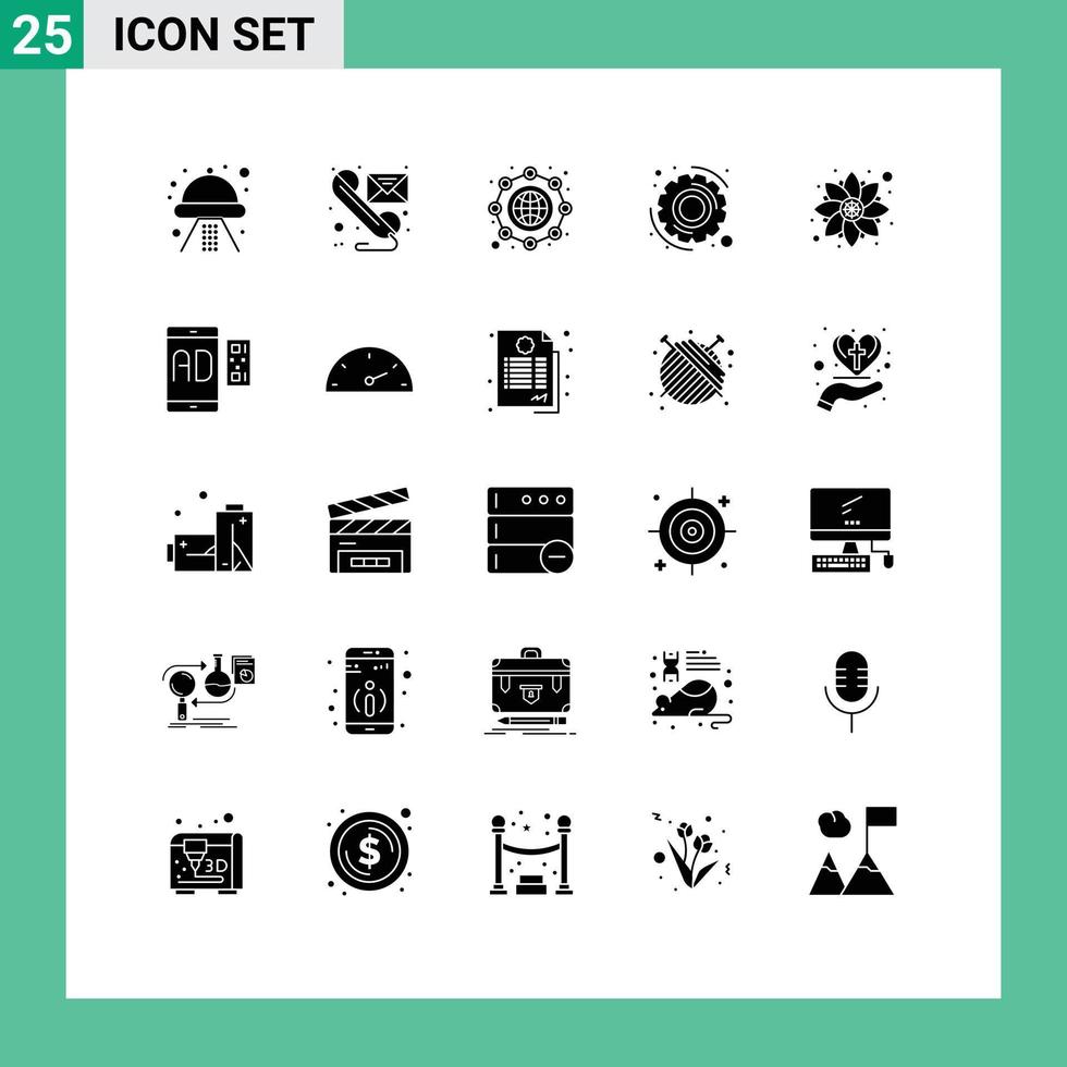 Modern Set of 25 Solid Glyphs and symbols such as pattern settings telephone options globe Editable Vector Design Elements