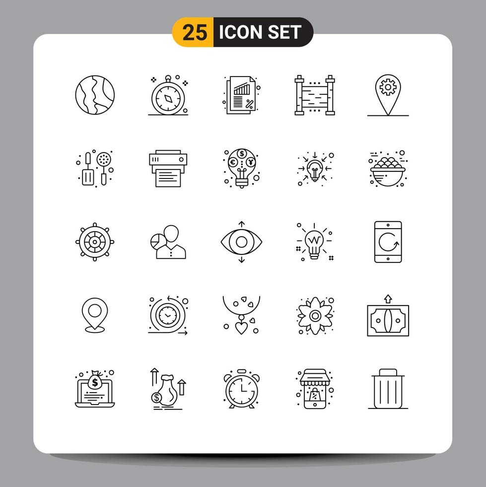 25 Thematic Vector Lines and Editable Symbols of gear security travel garden rate Editable Vector Design Elements