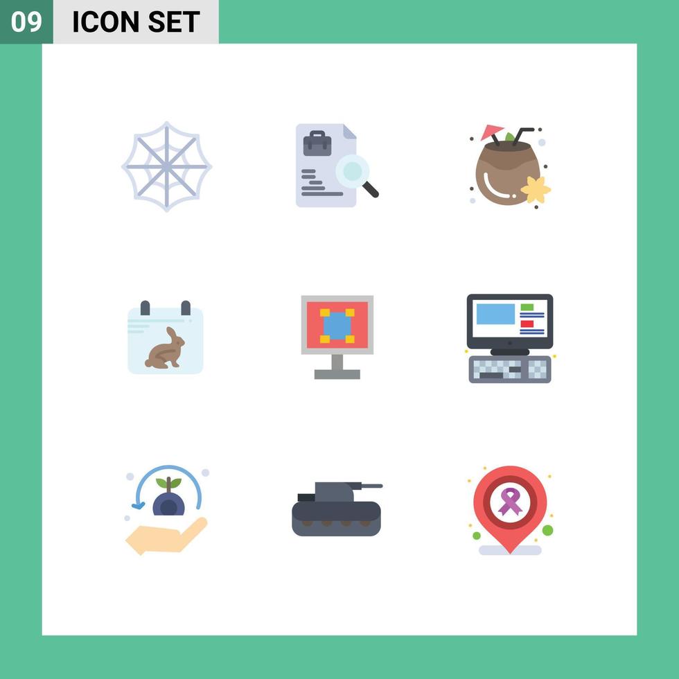Mobile Interface Flat Color Set of 9 Pictograms of design crop coconut juice date day Editable Vector Design Elements