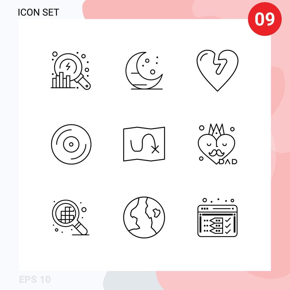 9 User Interface Outline Pack of modern Signs and Symbols of dad target infarct route studio Editable Vector Design Elements