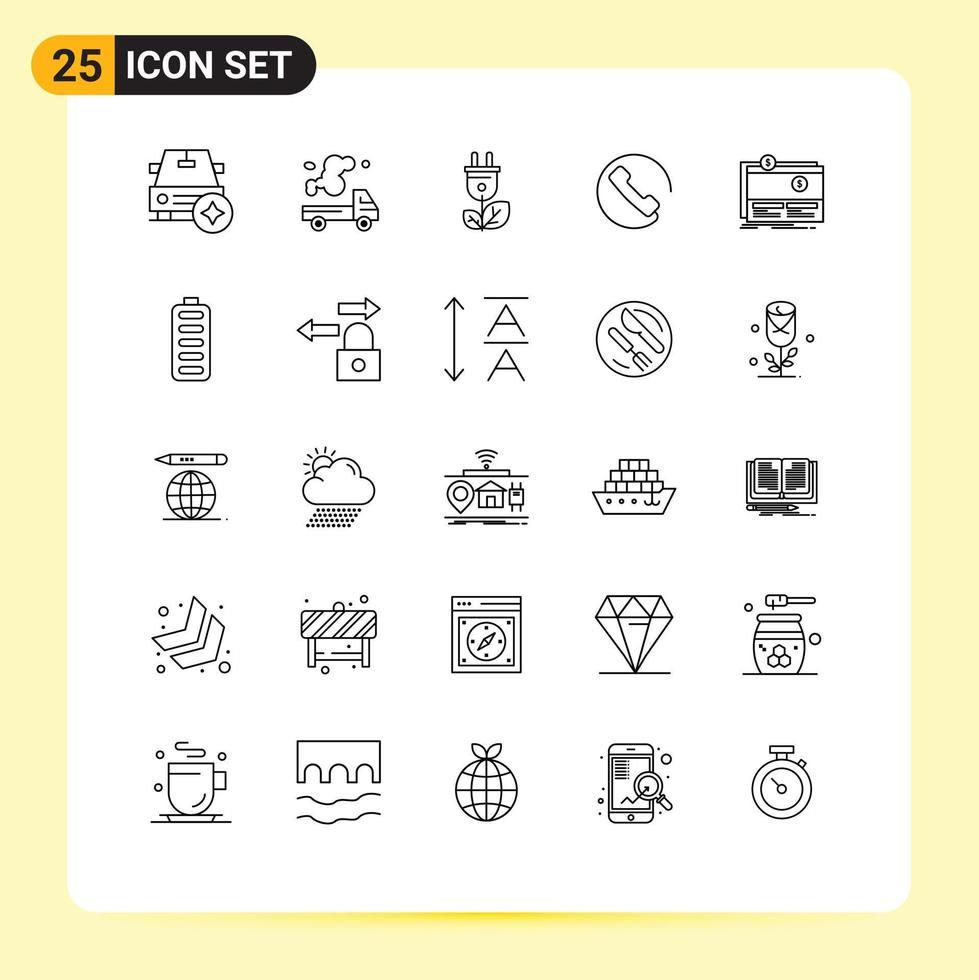25 Line concept for Websites Mobile and Apps funding phone pollution call power Editable Vector Design Elements