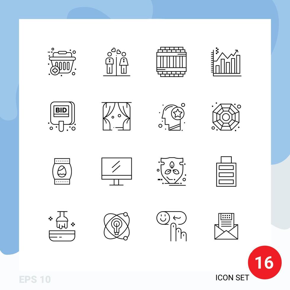 16 Universal Outline Signs Symbols of graph business girl analytics prison Editable Vector Design Elements