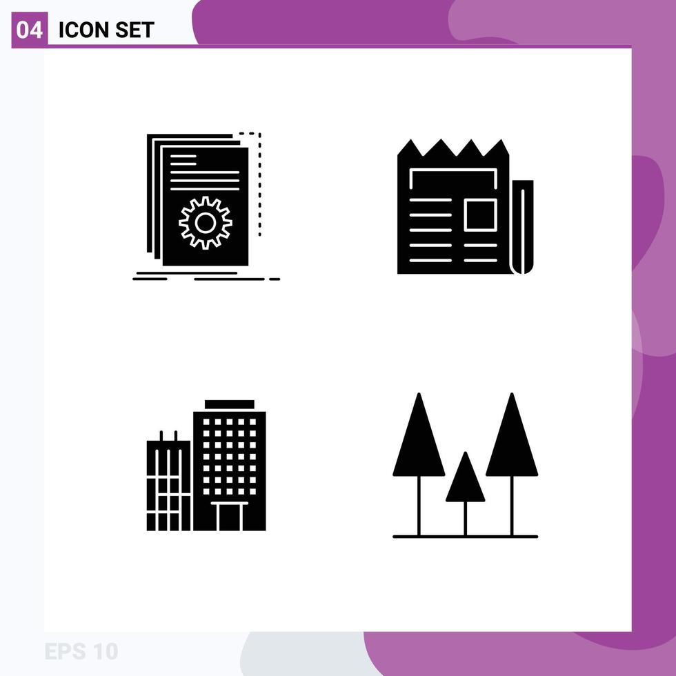 Stock Vector Icon Pack of 4 Line Signs and Symbols for app paper program news building Editable Vector Design Elements