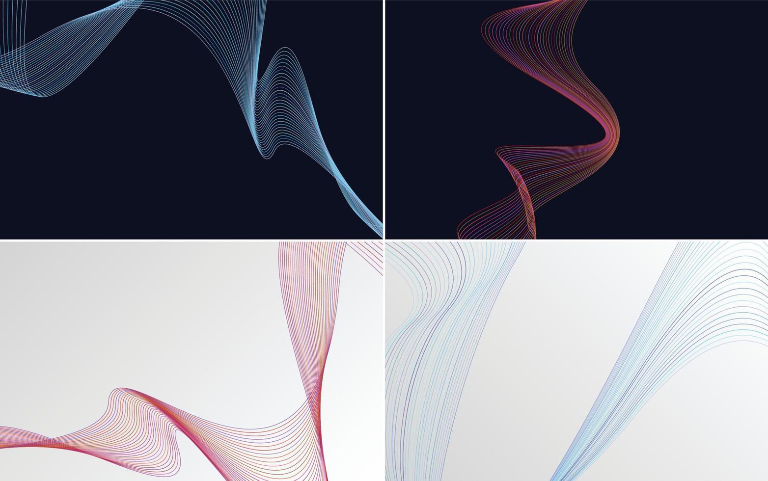 conjunto de 4 líneas de ondas abstractas de fondo de patrón de onda geométrica vector