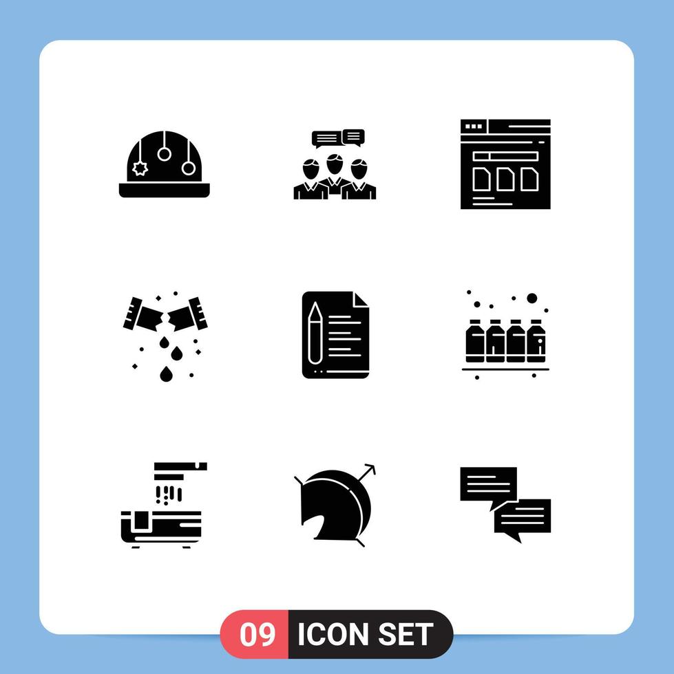 Set of 9 Commercial Solid Glyphs pack for plumbing mechanical online leak website Editable Vector Design Elements