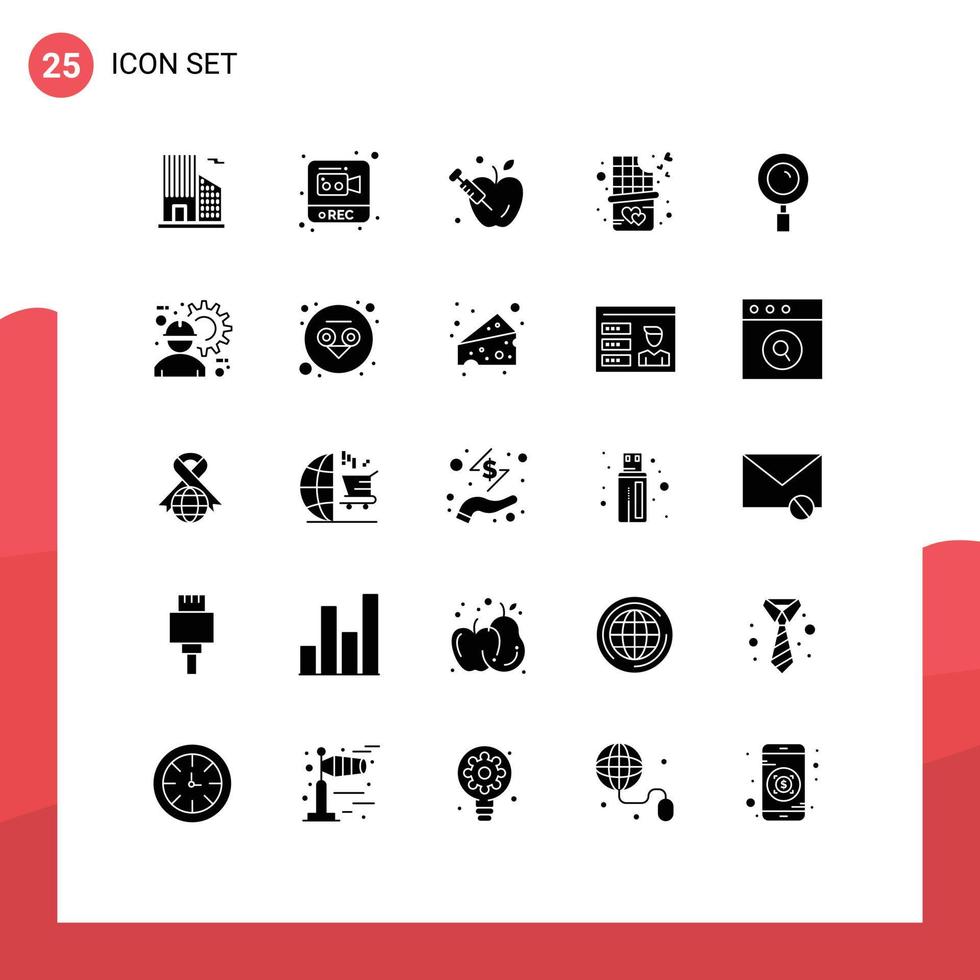 Solid Glyph Pack of 25 Universal Symbols of architect magnifying gravity magnifier sweet Editable Vector Design Elements