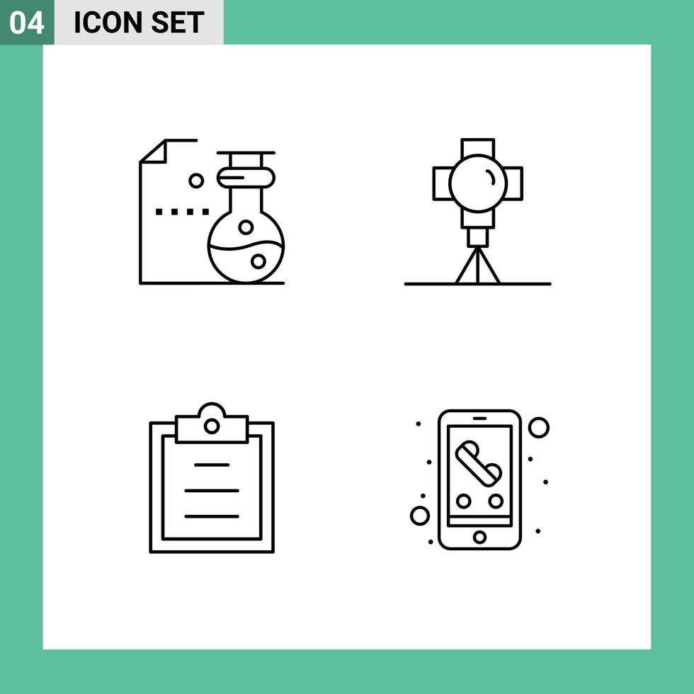 Line Pack of 4 Universal Symbols of chemistry clipboard science light text Editable Vector Design Elements