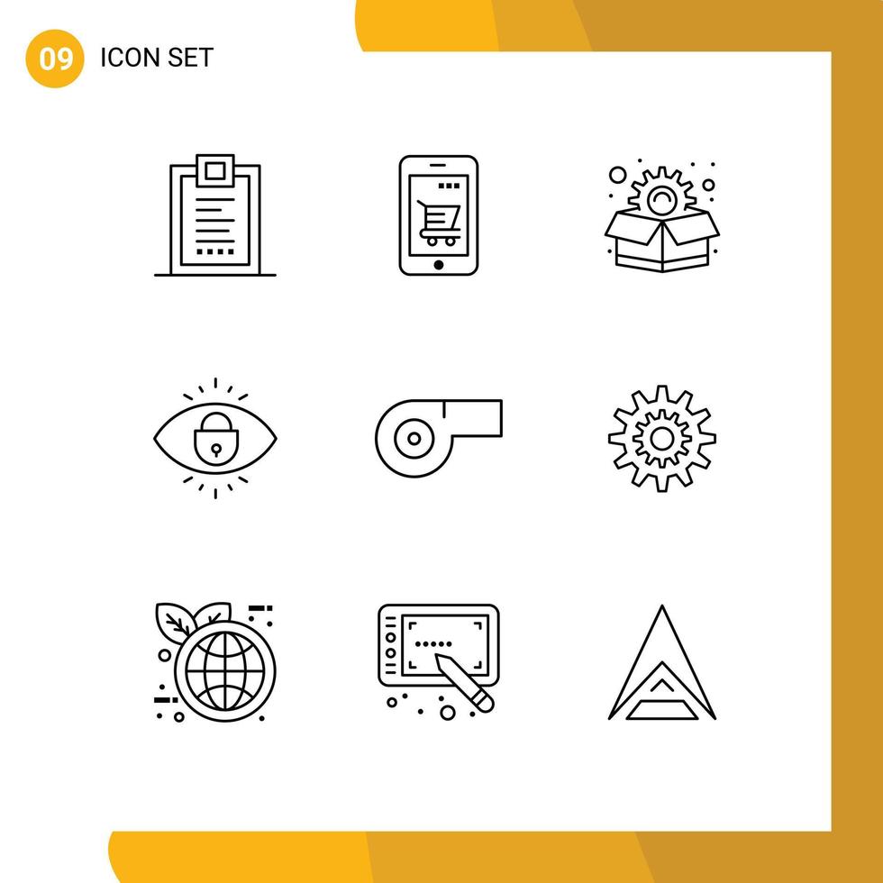 9 Universal Outline Signs Symbols of sport security shopping internet box Editable Vector Design Elements