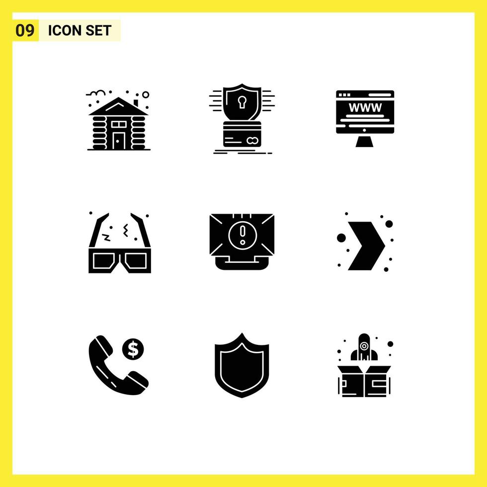 9 Universal Solid Glyph Signs Symbols of communication film hack movie web advert Editable Vector Design Elements
