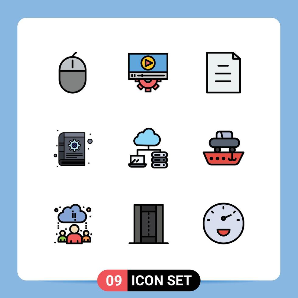 Set of 9 Modern UI Icons Symbols Signs for network notes design gear book Editable Vector Design Elements