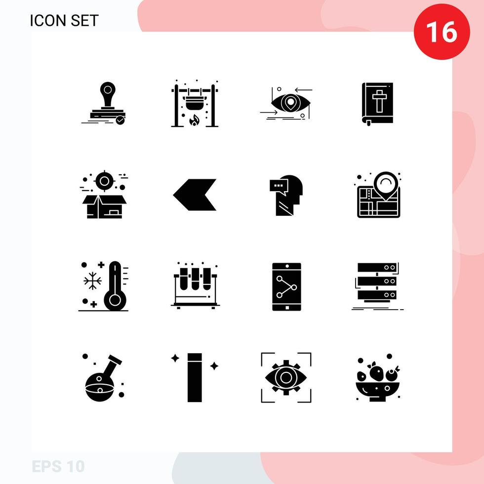 Pictogram Set of 16 Simple Solid Glyphs of religion book fire bible science Editable Vector Design Elements