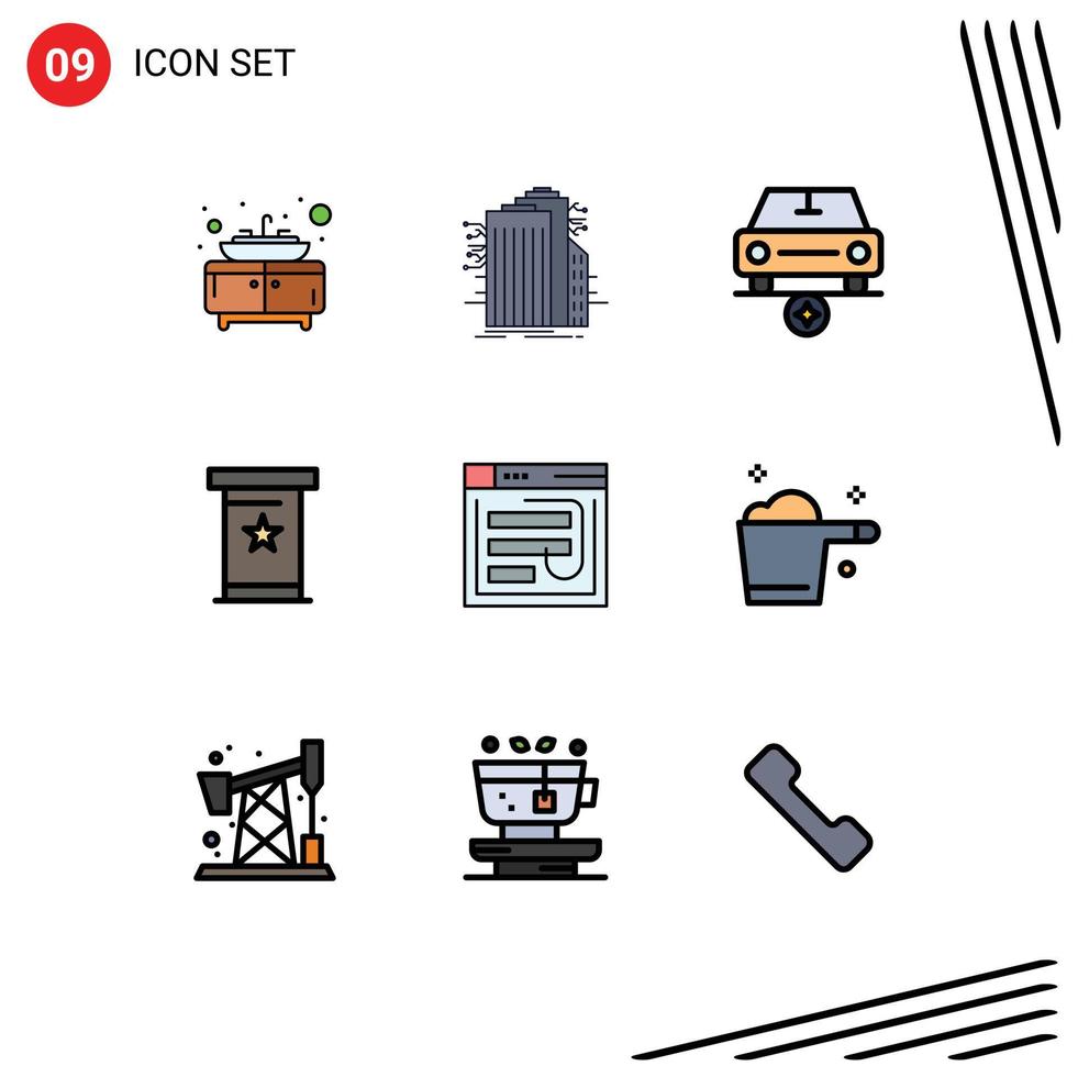 Group of 9 Filledline Flat Colors Signs and Symbols for hack presentation car podium conference Editable Vector Design Elements