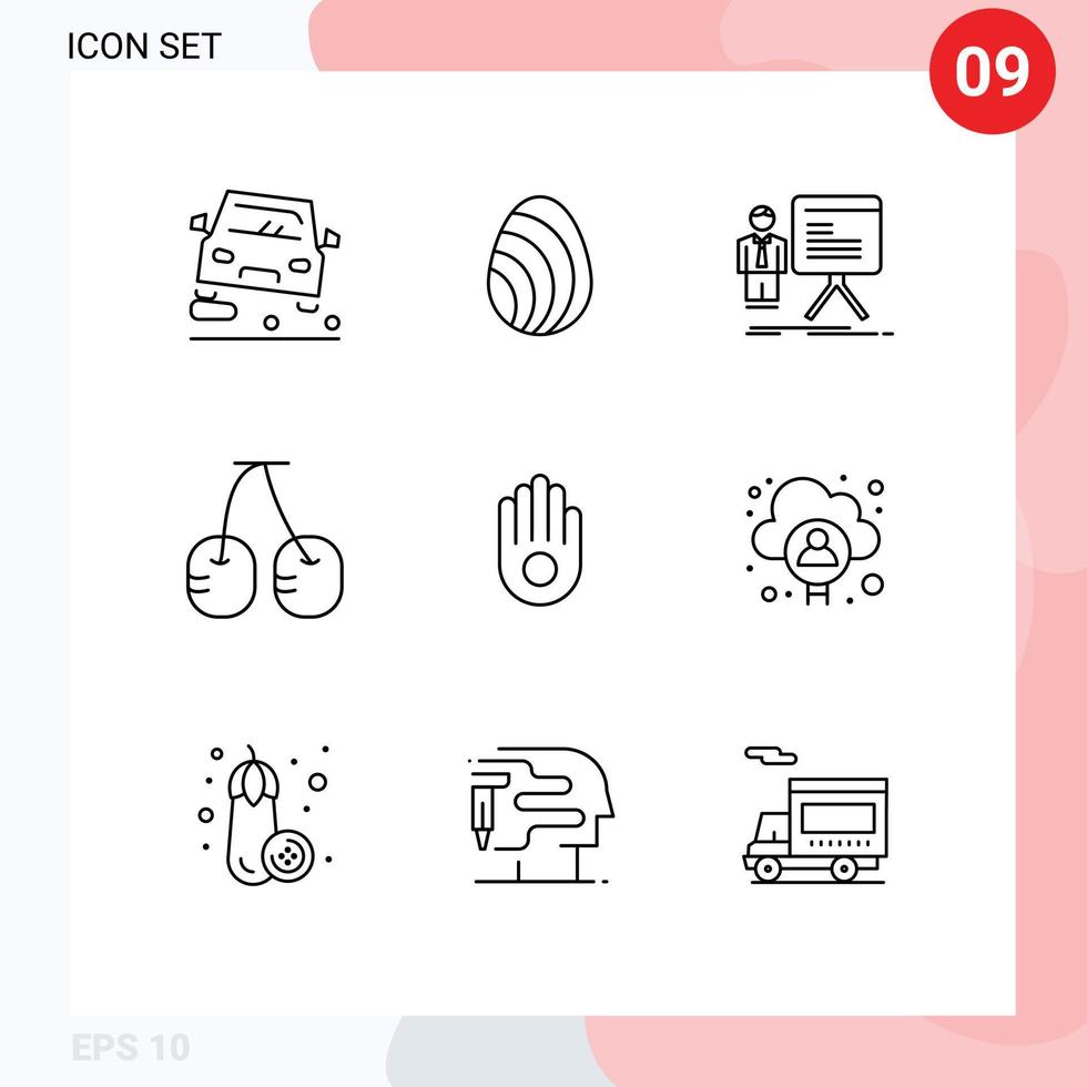 Outline Pack of 9 Universal Symbols of hand vegetables presentation fruit progress Editable Vector Design Elements