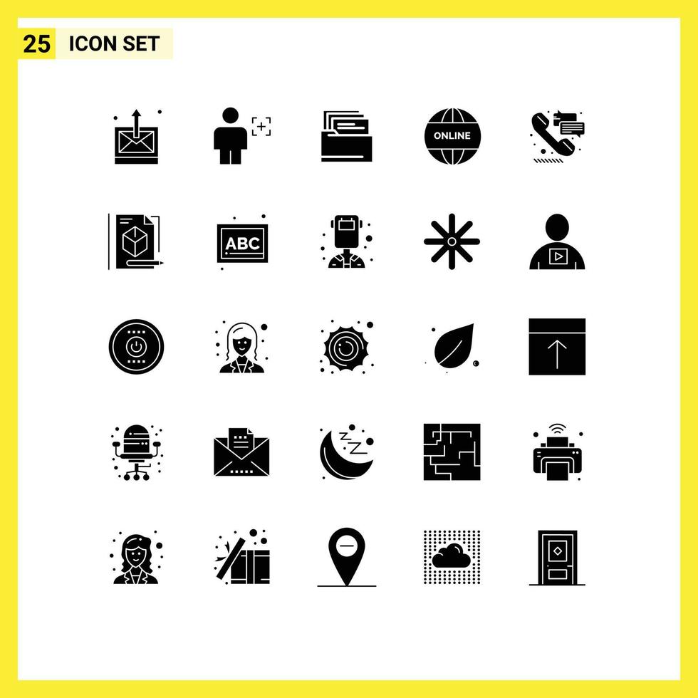 Editable Vector Line Pack of 25 Simple Solid Glyphs of phone world recognition website business Editable Vector Design Elements