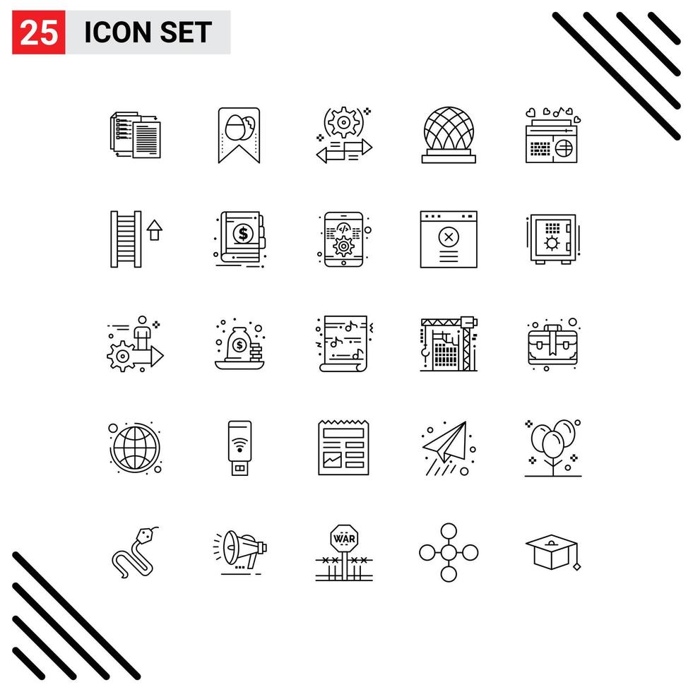 User Interface Pack of 25 Basic Lines of radio city setting canada right Editable Vector Design Elements