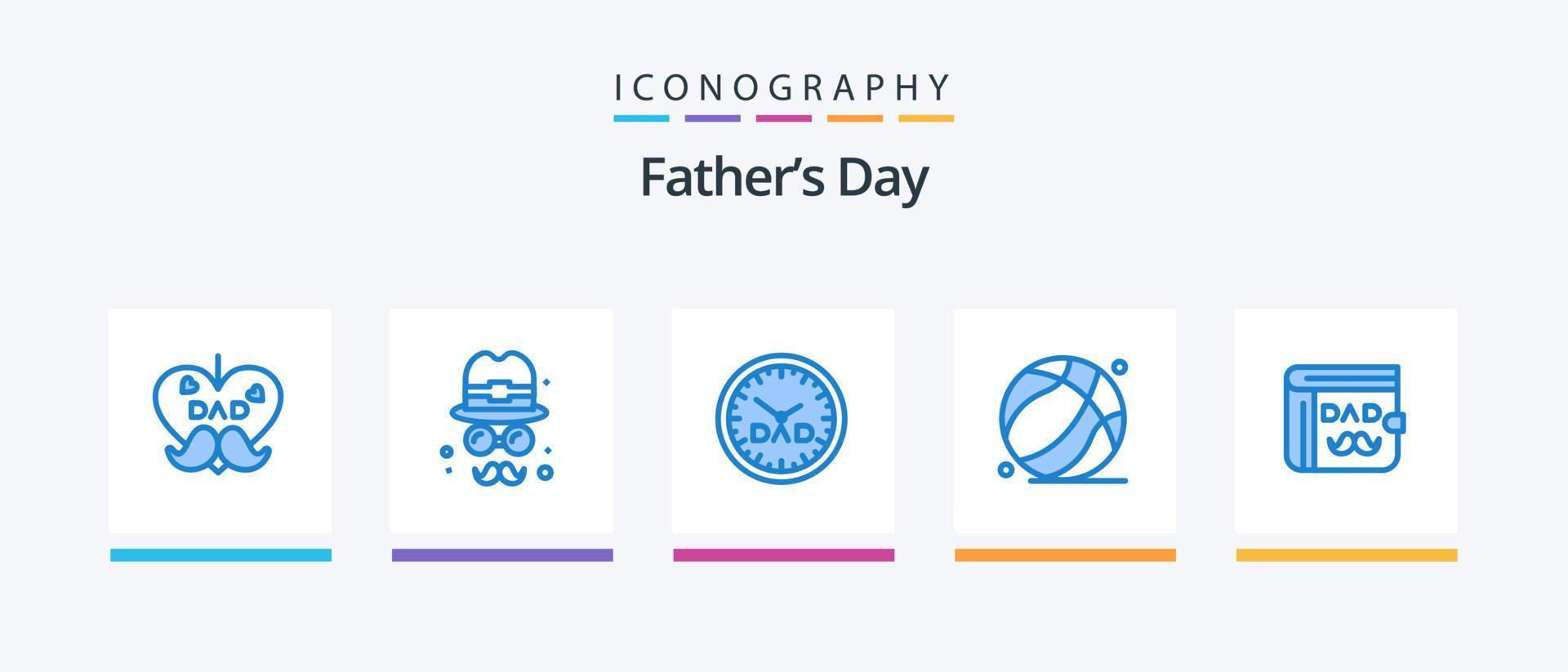 paquete de iconos azul 5 del día del padre que incluye a papá. dia del padre. reloj. padre. baloncesto. diseño de iconos creativos vector