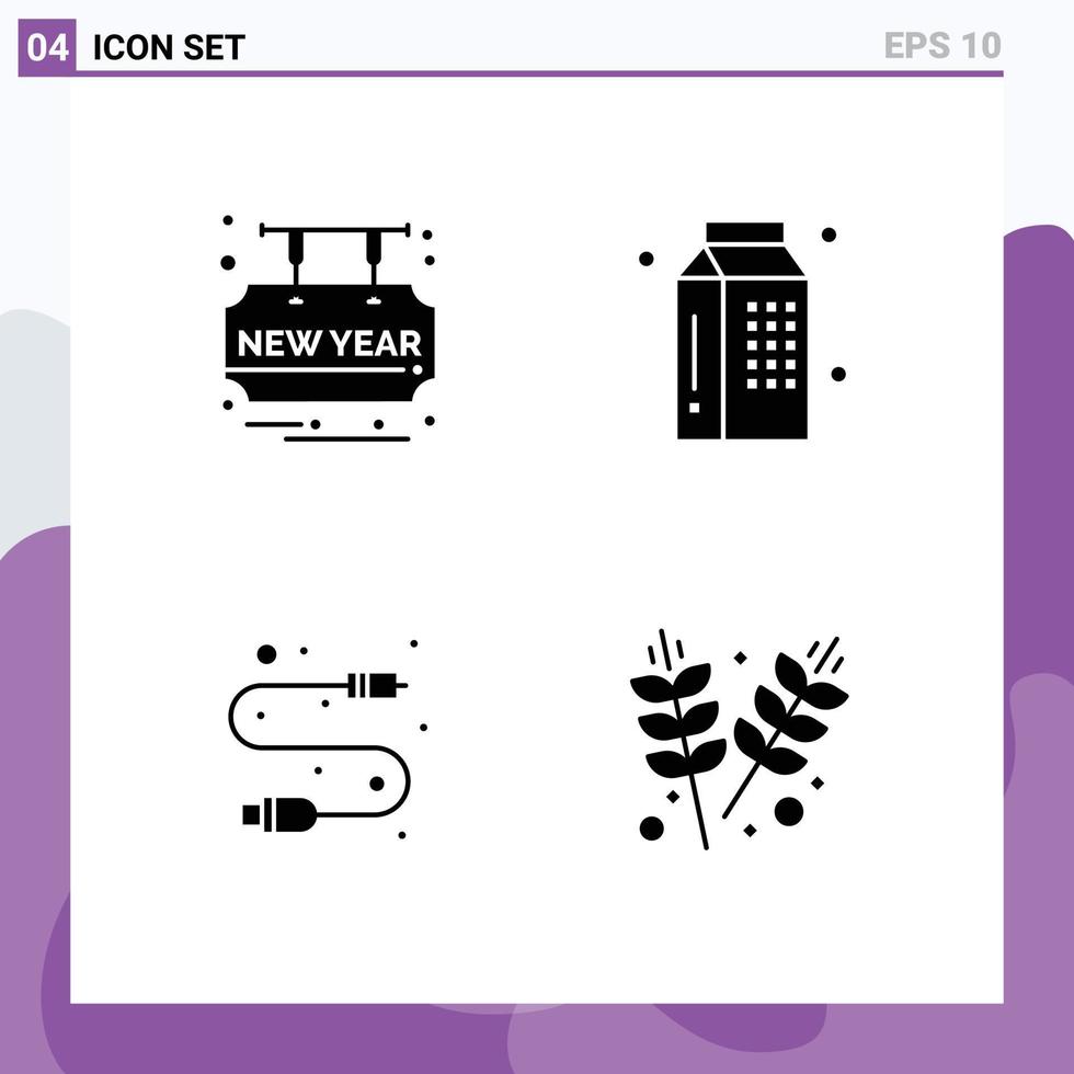 4 User Interface Solid Glyph Pack of modern Signs and Symbols of card cable party time food usb Editable Vector Design Elements